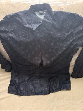 Men's Navy Dot-Pattern Long-Sleeve Dress Shirt vintage Joel  Size large